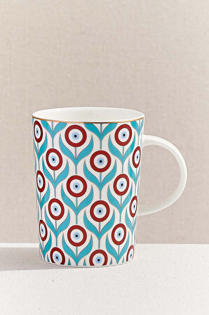 Nazar Çiçeği Porselen Kupa Turkuaz Beyaz