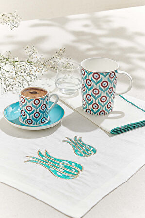 Nazar Çiçeği Porselen Kupa Turkuaz Beyaz