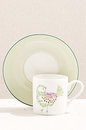 Yeşil Bird Art Porselen Espresso Fincanı