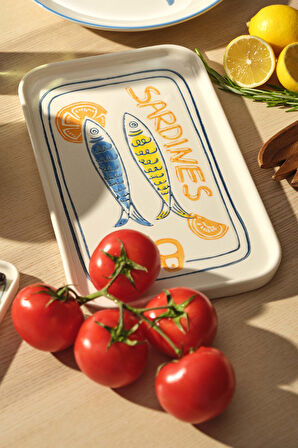Sardines Dikdörtgen Seramik Servis Tabağı L
