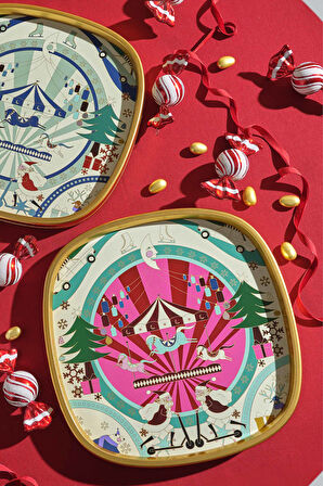 Yılbaşı Ruhu Dekoratif Tepsi Pembe