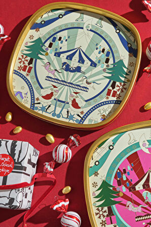 Yılbaşı Ruhu Dekoratif Tepsi Mavi