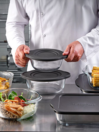 Plastik Siyah Kapaklı Saklama Kabı 1460 cc