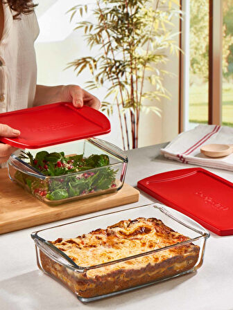 Dikdörtgen Kırmızı Kapaklı Borcam Saklama Kabı 1.9 L