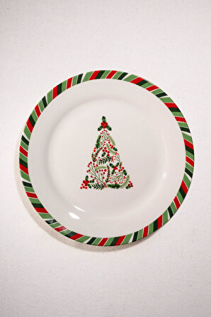 Yeni Yıl Ağacı Porselen Pasta Tabağı