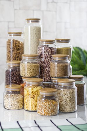 9 Lu Set Bambu Kapaklı Cam Kavanoz & Erzak Saklama Kabı 800 ml Orta  Boy ( Vakum Kapak )