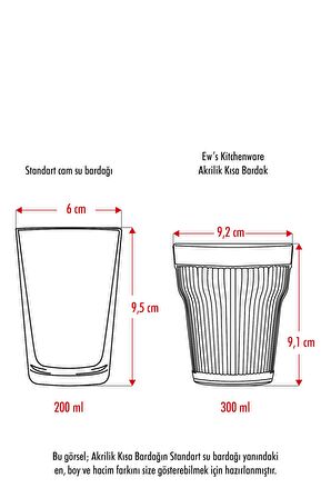 Akrilik Füme 6'lıi Kısa Bardak & Su Meşrubat Kahve Yanı Bardağı 300 ml ( Cam Değildir )