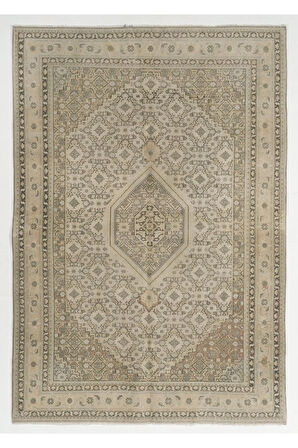 164x234 cm Nötr Renklerde El Düğümlü Eski Anadolu Uşak Halısı, El Yapımı Oturma Odası Halısı