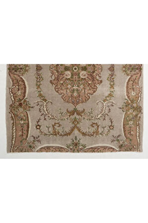 210x276 cm Aubusson'dan Esinlenen Eski Türk El Yapımı Yün Halı, Soluk Gül ve Gri Tonlarda