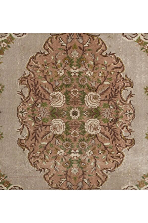 210x276 cm Aubusson'dan Esinlenen Eski Türk El Yapımı Yün Halı, Soluk Gül ve Gri Tonlarda