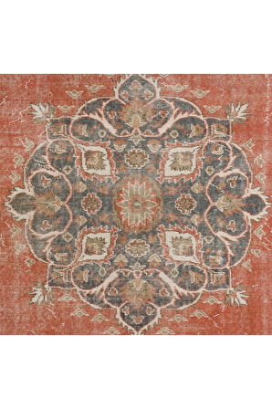 202x309 cm Eski El Düğümlü Türk Uşak Halı, Madalyonlu Kırmızı El Dokuması Halı