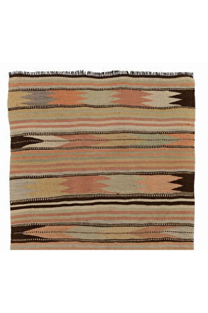 85x140 cm El Dokuma Eski Çizgili Anadolu Kilimi. Düz Dokuma Kilim. %100 Yün
