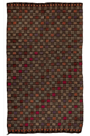 195x285 cm Çok Renkli Türünün Tek Örneği Eski Dekoratif El Dokuması Cicim Kilim. %100 Yün
