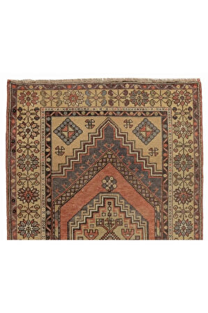 110x176 cm Geometrik Madalyon Desenli El Yapımı Eski Türk Köy Halısı