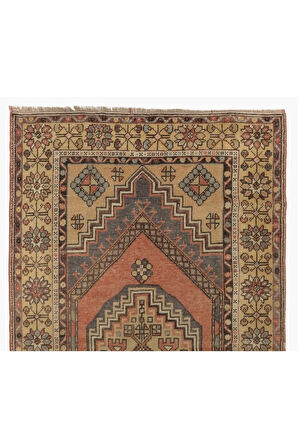 110x175 cm Kabile Stili ile Eski Oryantal Halı, El Yapımı Yün Halı