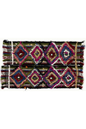 85x115 cm Çok Renkli Eski El Yapımı Orta Anadolu Kilimi, Duvar Askısı
