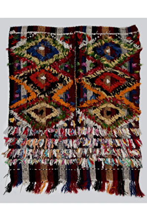 94x105 cm Çok Renkli El Dokuması Eski Kilim, Geleneksel Duvar Askısı
