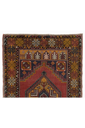 114x175 cm El Düğümlü Eski Oryantal Halı, Kabile Tarzı Yün Halı