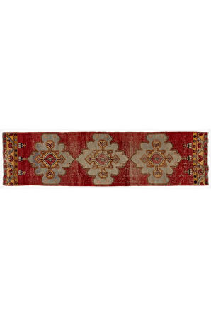 90x347 cm Eski El Yapımı Türk Runner. Türünün tek örneği Yün Koridor Halısı
