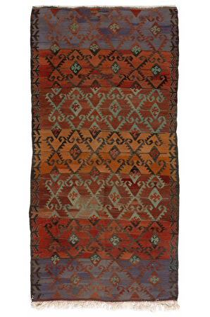 108x220 cm Geometrik Tasarımlı Eski Yolluk Kilim. Düz Dokuma Mutfak Kilimi. Koridor Kilimi %100 Yün