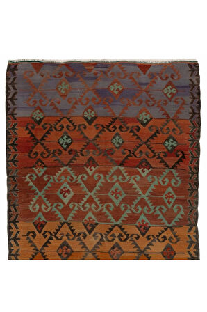 108x220 cm Geometrik Tasarımlı Eski Yolluk Kilim. Düz Dokuma Mutfak Kilimi. Koridor Kilimi %100 Yün