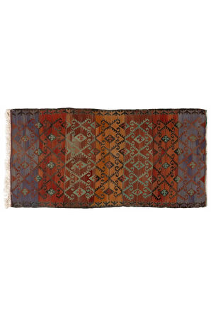 108x220 cm Geometrik Tasarımlı Eski Yolluk Kilim. Düz Dokuma Mutfak Kilimi. Koridor Kilimi %100 Yün