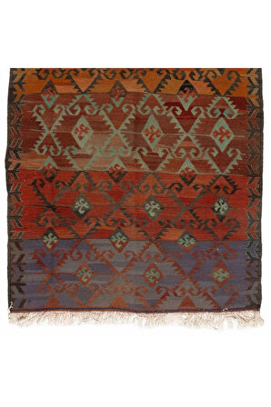 108x220 cm Geometrik Tasarımlı Eski Yolluk Kilim. Düz Dokuma Mutfak Kilimi. Koridor Kilimi %100 Yün