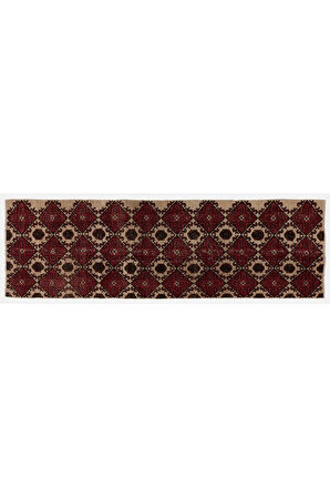 84x280 cm Kırmızı, Bej, Kahverengi ve Lacivert El Yapımı Eski Türk Yolluk Halısı