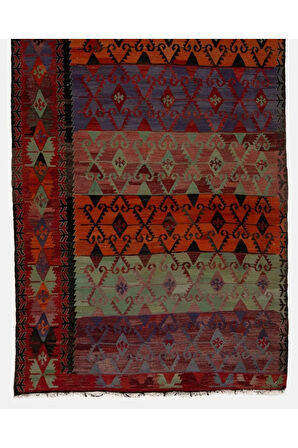 158x400 cm Nadir Bulunan Eski El Dokuması Kilim, Dekoratif Yolluk kilim, Çok Renkli