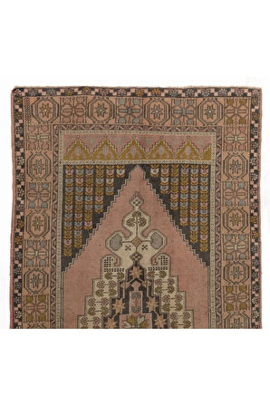 127x245 cm Madalyon Desenli Eski El Yapımı Halı, %100 Yün