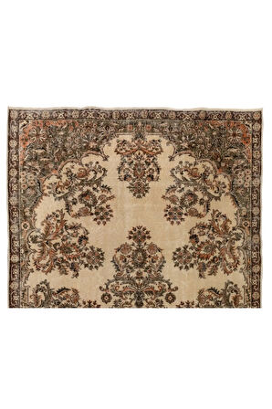 208x303 cm Çiçekli Bahçe Tasarımı Eski El Yapımı Anadolu Halısı, Yün ve Pamuklu Halı