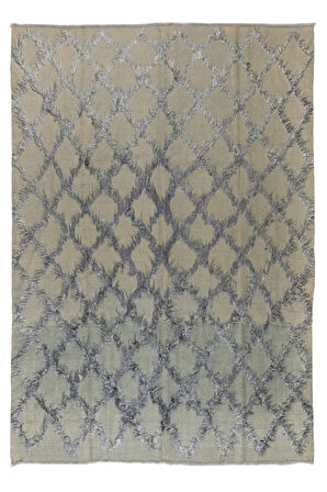 237x305 cm Gri Renkli Elmas Desenli Tiftik Tulu Kilim Halı, Modern Yün Zemin Örtüsü