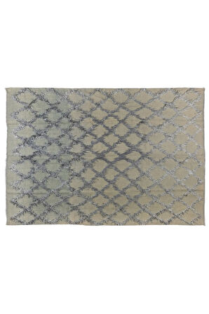 237x305 cm Gri Renkli Elmas Desenli Tiftik Tulu Kilim Halı, Modern Yün Zemin Örtüsü