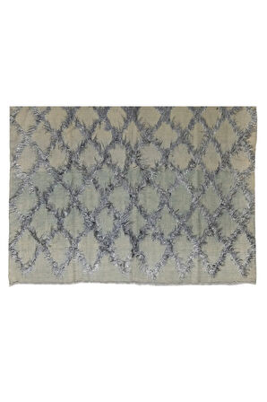 237x305 cm Gri Renkli Elmas Desenli Tiftik Tulu Kilim Halı, Modern Yün Zemin Örtüsü