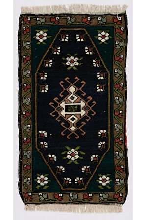 43x75 cm Eski El Yapımı Halı, Dekoratif Paspas Halı, Geleneksel Minder Örtüsü veya Koltuk Örtüsü