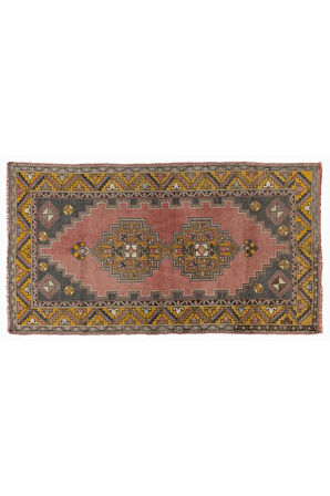 117x210 cm Madalyon Desenli Eski El Düğümlü Yünlü Halı