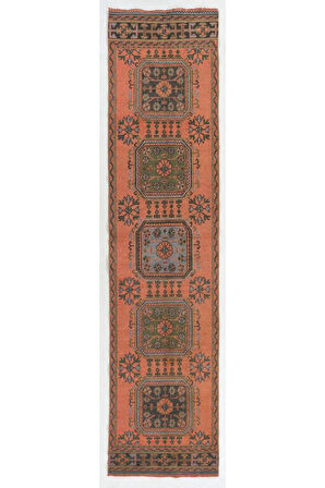 84x354 cm Eski El Yapımı Anadolu Yolluk Halısı. Benzersiz Koridor Halısı