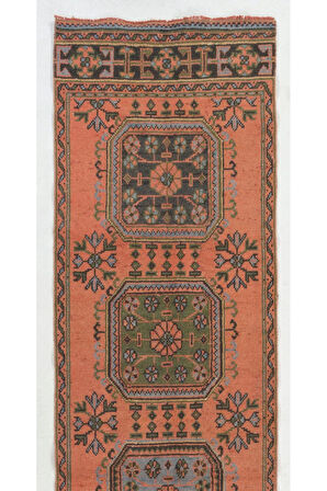 84x354 cm Eski El Yapımı Anadolu Yolluk Halısı. Benzersiz Koridor Halısı
