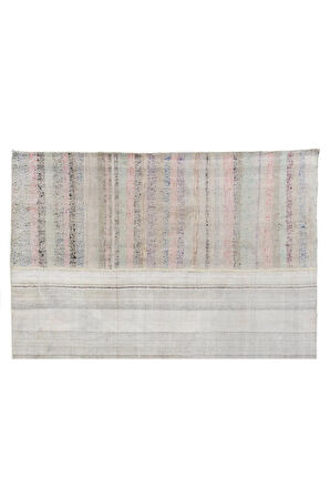 280x370 cm Pastel Renkli Çizgili Eski El Dokuma Kilim, %100 Pamuk Çaput