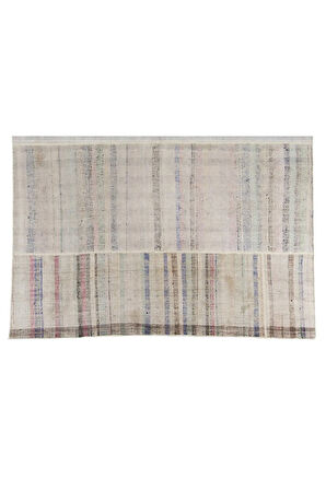 280x370 cm Pastel Renkli Çizgili Eski El Dokuma Kilim, %100 Pamuk Çaput