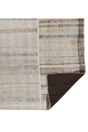 280x370 cm Pastel Renkli Çizgili Eski El Dokuma Kilim, %100 Pamuk Çaput