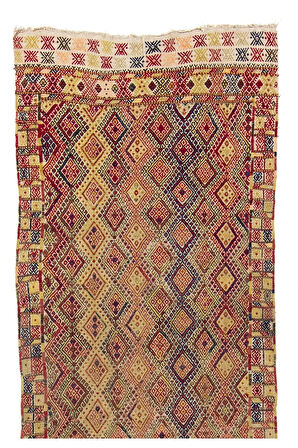 125x375 cm Eski El Yapımı "Cicim" Yolluk, Dekoratif Halı Kilim, %100 Yün
