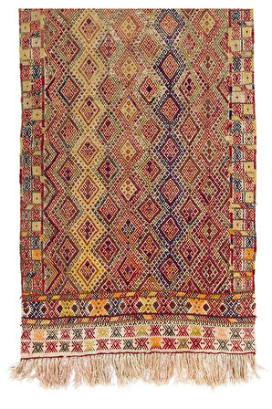 125x375 cm Eski El Yapımı "Cicim" Yolluk, Dekoratif Halı Kilim, %100 Yün
