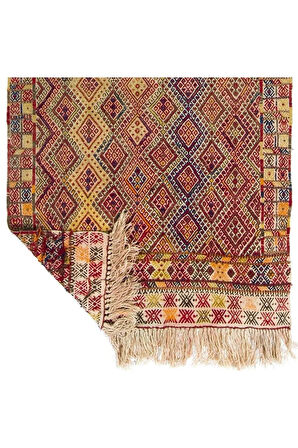 125x375 cm Eski El Yapımı "Cicim" Yolluk, Dekoratif Halı Kilim, %100 Yün