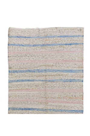 185x402 cm Rustik Eski El Dokuma Yolluk Kilim, Yumuşak Renklerde Düz Dokuma Kilim