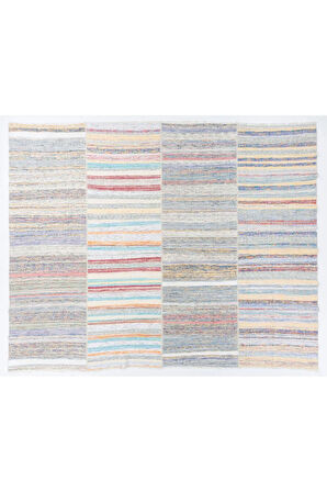 348x440 cm Yumuşak Renklerde Büyük Kilim, Ölçü Ayarlanabilir, Pamuklu Çaput