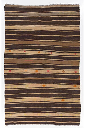 194x301 cm Çizgi Desenli El Dokuması Eski Kilim. %100 Doğal Yün
