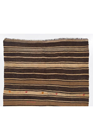 194x301 cm Çizgi Desenli El Dokuması Eski Kilim. %100 Doğal Yün