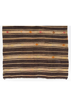 194x301 cm Çizgi Desenli El Dokuması Eski Kilim. %100 Doğal Yün