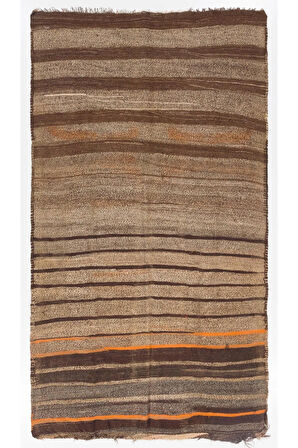 173x230 cm Kahverengi, Gri, Turuncu renkli Eski El Dokuma Kilim, Düz Dokuma %100 Yün Kilim